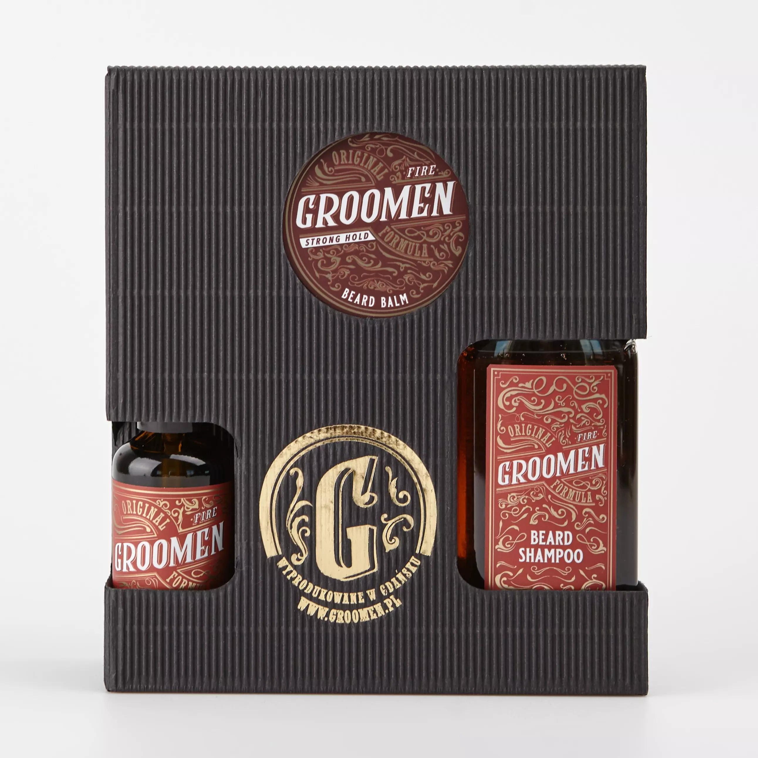 Набор для бороды Groomen Fire Strong Hold: шампунь, масло и бальзам для бороды
